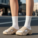 Street Style Cloud Platform Slides in Khaki – Elevated Thick Sole Fashion Slippers for All Seasons | BadCherry
