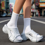 Street Style Cloud Platform Slides in Silver – Elevated Thick Sole Fashion Slippers for All Seasons | BadCherry
