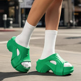 Street Style Cloud Platform Slides in Green – Elevated Thick Sole Fashion Slippers for All Seasons | BadCherry