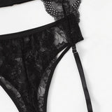 Lace Three-Piece Halter Tie-Up Lingerie Set