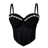 Rhinestone-Pleated Boned Corset Top