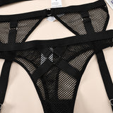 Lace Strappy Cross Spliced Mesh Breathable Sexy Lingerie Set