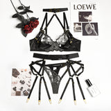 Strappy Halter Embroidered Lingerie Set