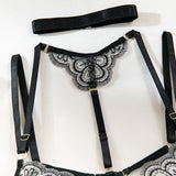 Embroidered Strappy Lingerie Set with Metal Buckles