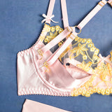 Strappy Halter Embroidered Lingerie Set