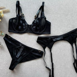 Sexy Lace Ultra-Thin Strappy Lingerie Set (3-Piece)