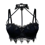 Black Lace-Trimmed Floral Bralette