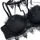 Black Lace-Trimmed Floral Bralette