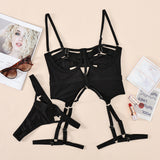 Lace Heavy Craft Halter Strap Shaping Bodysuit Lingerie Set