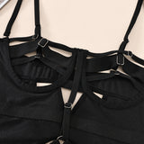 Lace Heavy Craft Halter Strap Shaping Bodysuit Lingerie Set