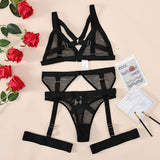 Lace Strappy Cross Spliced Mesh Breathable Sexy Lingerie Set