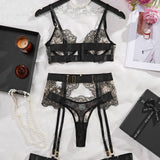 Sheer Embroidered Lash Lace Shaping Lingerie Set (4-Piece)