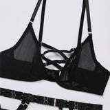 Cross-hollowed Strap Mesh Sexy Lingerie Set