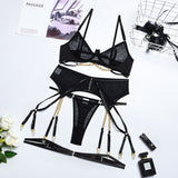 Metal Chain Suspender Mesh Sexy Lingerie Set