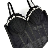 Rhinestone-Pleated Boned Corset Top