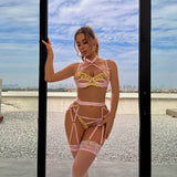 Strappy Halter Embroidered Lingerie Set