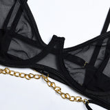 Metal Chain Suspender Mesh Sexy Lingerie Set