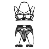 Seductive Strappy Mesh Sheer Camisole Lingerie Set