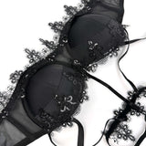 Black Lace-Trimmed Floral Bralette