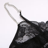 Metal Chain Lace Sheer Sexy Lingerie Set