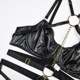 Leatherette Cross-Strapped Sexy Suspender Lingerie Set
