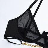 Metal Chain Suspender Mesh Sexy Lingerie Set