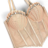 Rhinestone-Pleated Boned Corset Top