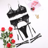 Metal Chain Lace Sheer Sexy Lingerie Set