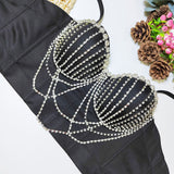 Chest Chain Tassel Beaded Boned Corset Top