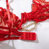 Flame-embroidered Lingerie Set with Metal Chain Accessories