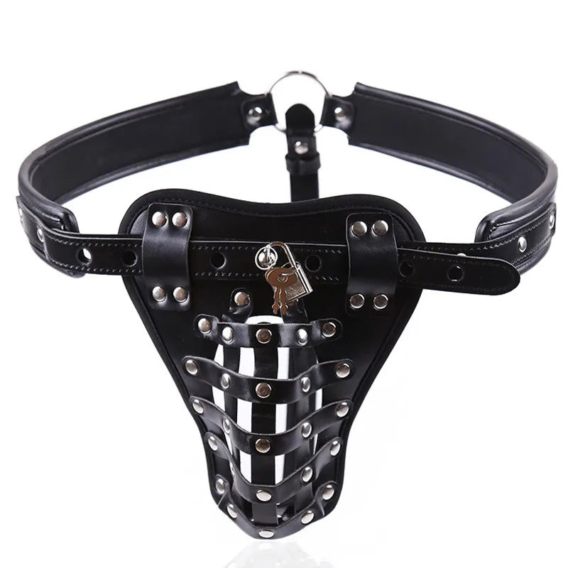 Leather Harness with Studded Thong