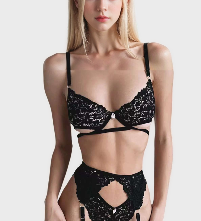 Lace Trim Sheer Hollow Lingerie Set